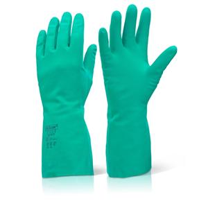 SafeArmor™ Chemical Resistant Green Nitrile Gauntlet Gloves - Size 9 L